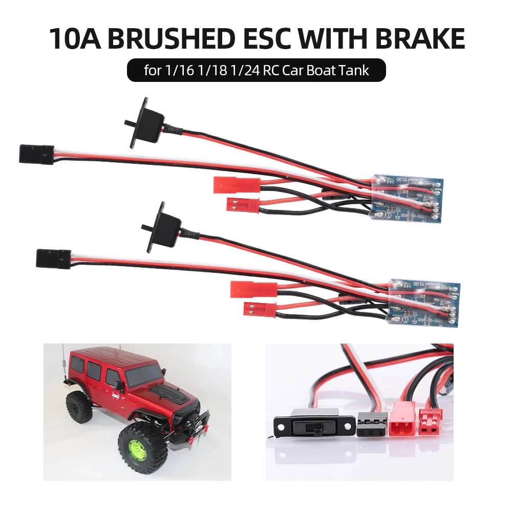 Щетчатый электронный регулятор скорости 2S 10A ESC с 5 В/1 а BEC для 1/16 1/18 1/24 RC Car Boat w/ Brake