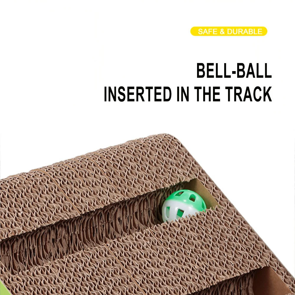 Cat Scratcher Pad Scratching Ramp Corrugated Cardboard with Bell Balls Cat Scratch Play Toy