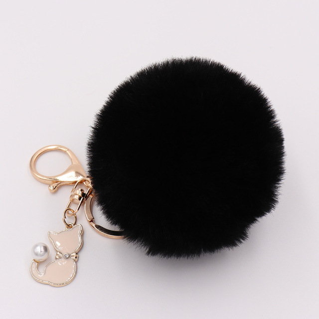 Fur Pompom Keychain Artificial Rabbit Fur Pompom Keychain Kitten Pendant Key Ring Fluffy Handbag Women Keychain Key Ring