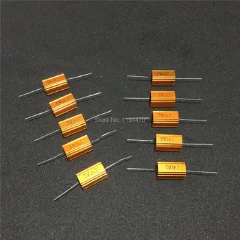 

20pcs/Lot RX24 5W 0.1R to 10K Ohm Golden Metal Shell Case Power Wirewound Resistor Aluminum Housing 5% Class J