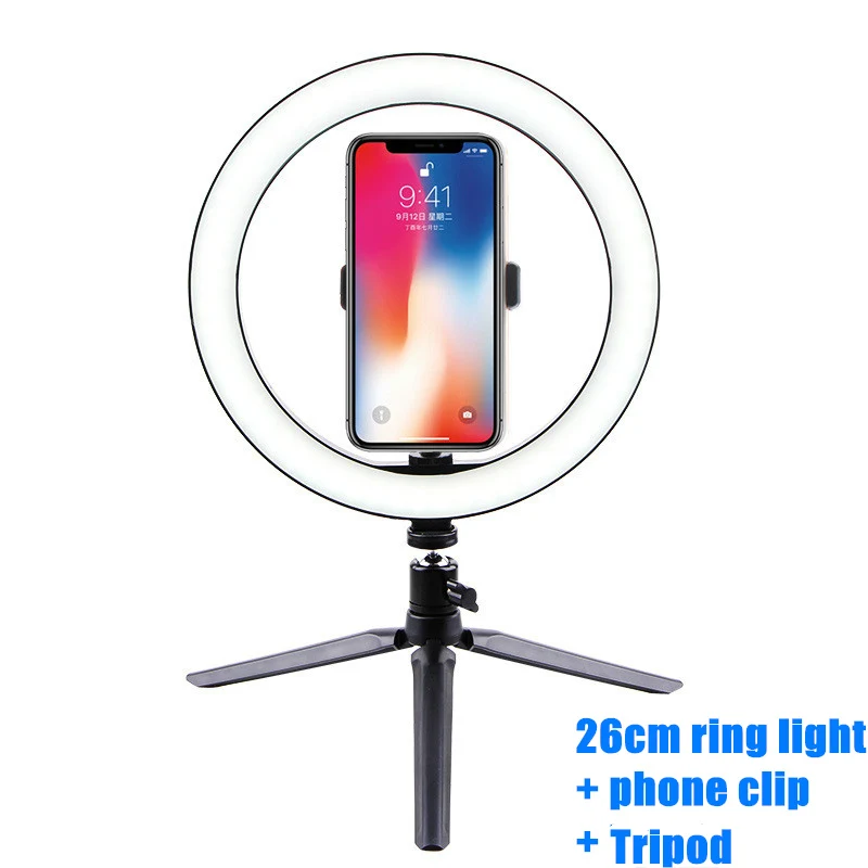  Photography LED Selfie Ring Light 26CM Dimmable Camera Phone Ring Lamp 10inch With Table Tripods Fo - 4000029261991
