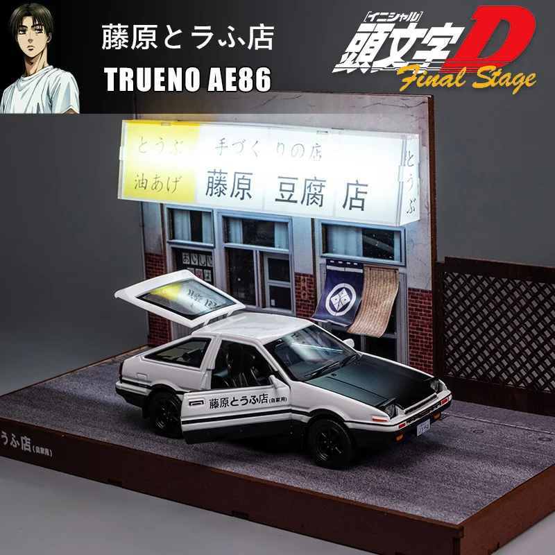 

KIDAMI 1:28 Alloy Diecast Toy Cars Pull Back Initial D AE86 Car Model with Scene Display Sound Light Vehicles Gift For Kids