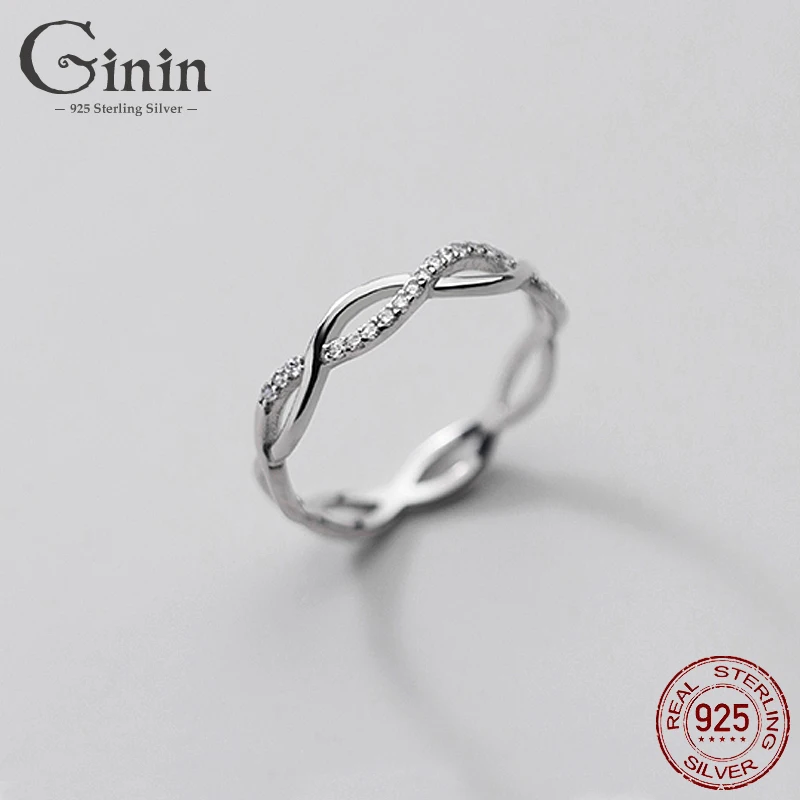 

Ginin 925 Sterling Silver Rings For Female Luxury Dazzling Zircon Glossy Cross Wave Hollow out Hand Jewelry Engagement Wedding