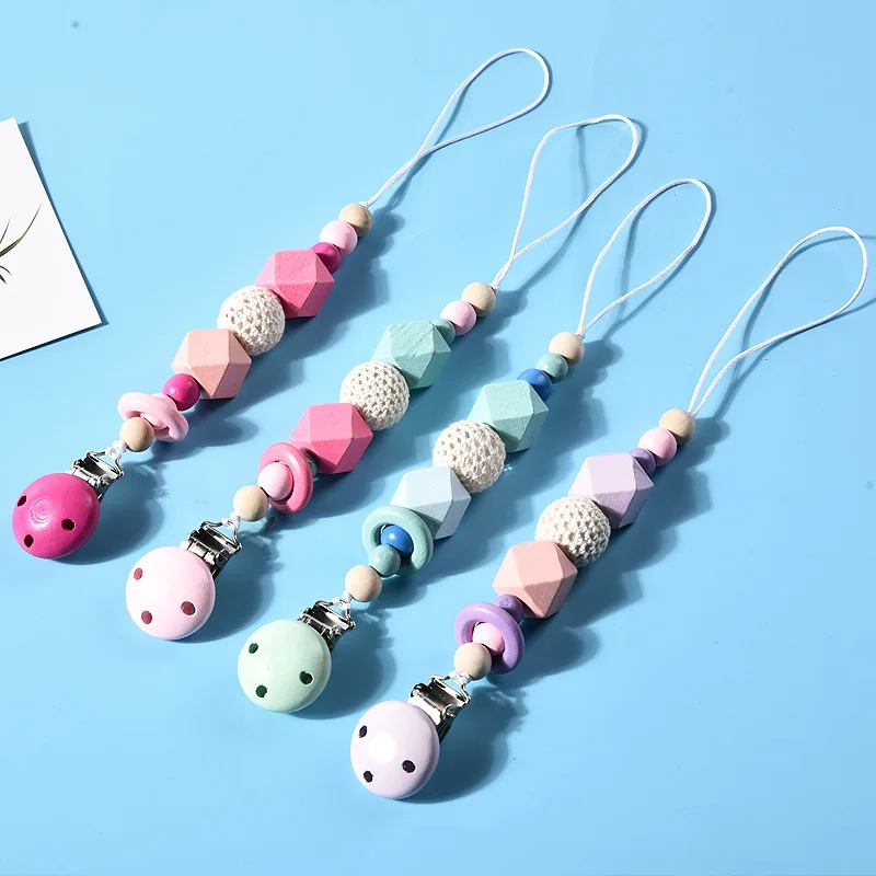 Wooden Silicone Beads Pacifier Chains Chain Baby Safe Teething Eco-friendly Clips Holder Soother | Мать и ребенок