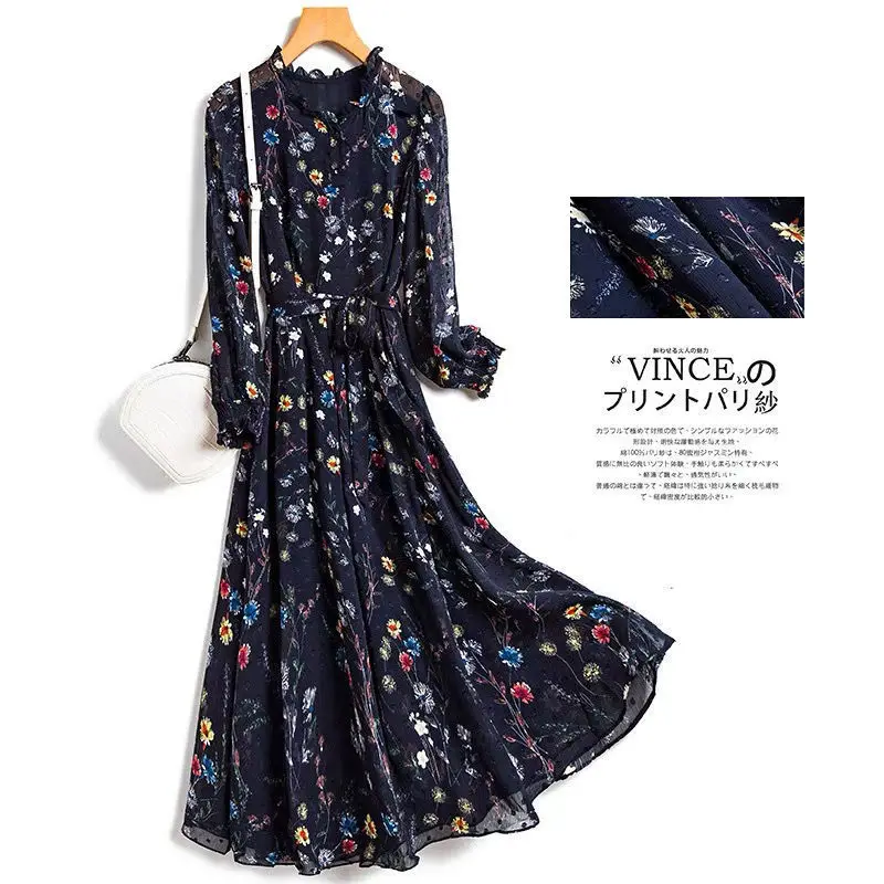 Шифоновое винтажное женское платье с высокой талией и цветочным принтом на