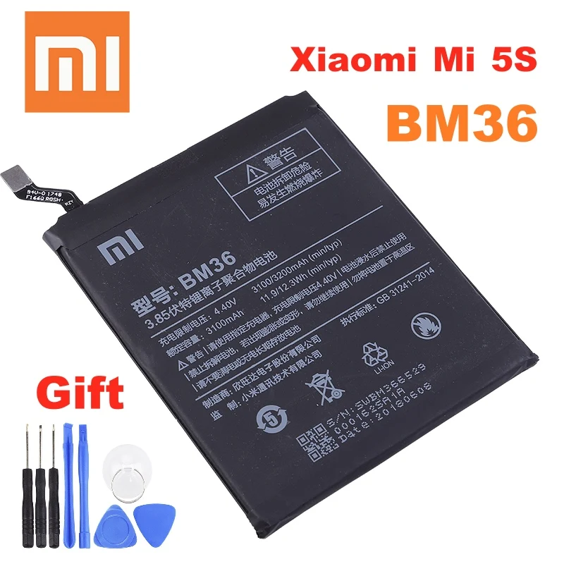 BM36 Xiaomi 100% Оригинальный аккумулятор для Mi 5S MI5S M5S высококачественные сменные