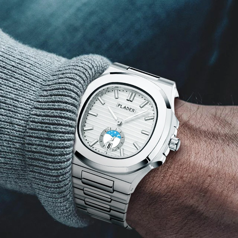 Designer de Aço Clássico Nautilus Inoxidável Patek Masculino Relógios Topo Marca Luxo Relógio Cronógrafo Quartzo Branco Pulso pp 5711