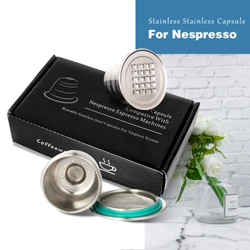 

Reusable Refillable Metal Nespresso Coffee Capsule Stainless Steel Use 500times Pod Cap Compatible Nespresso Machine Brush Spoon