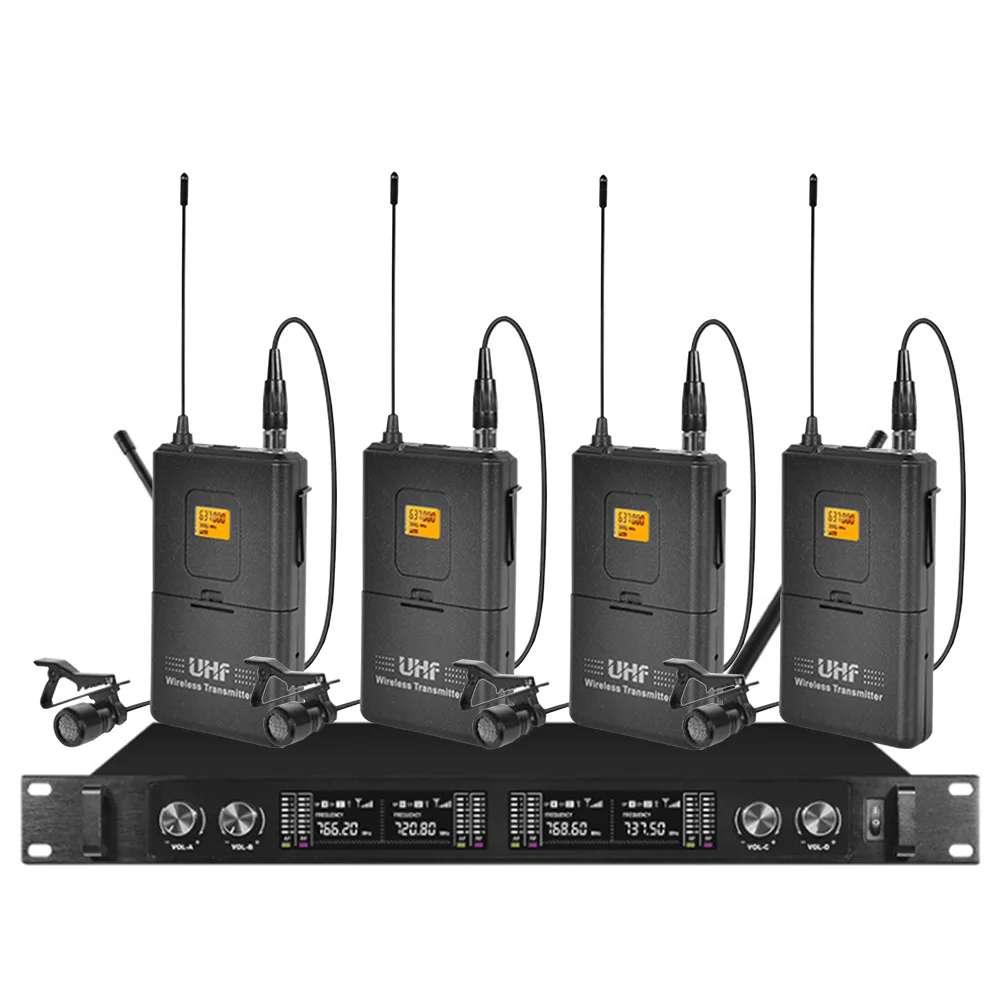 

Wireless microphone system 4-channel microphone 4 lavalier microphones for school church speech dance studio