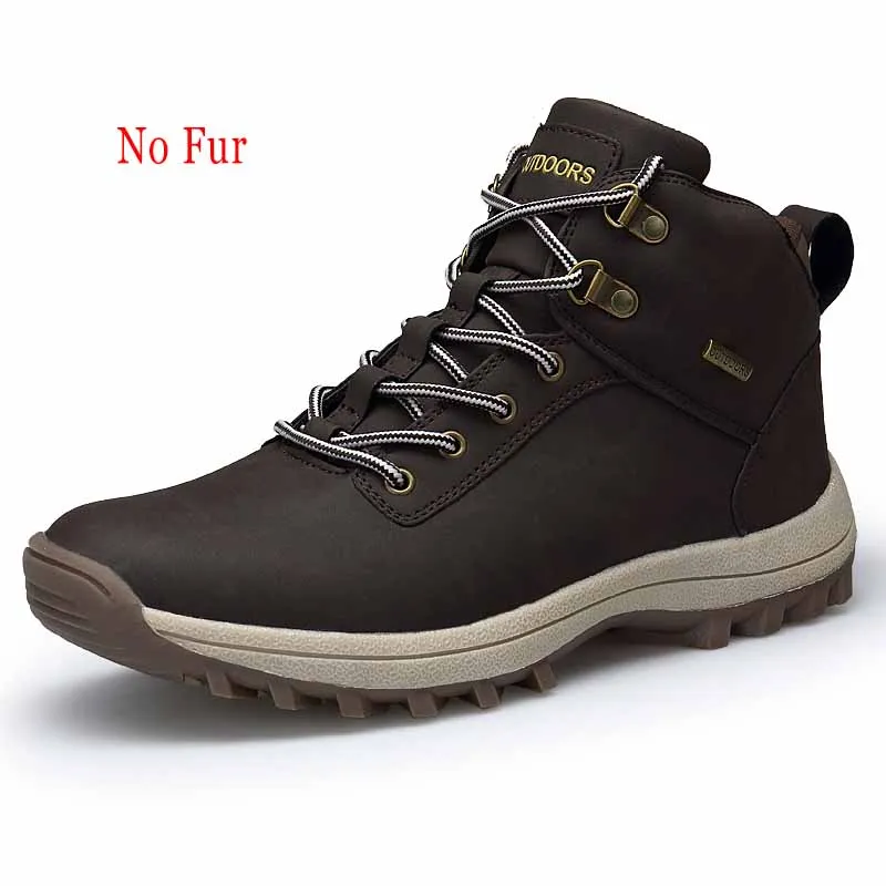 Winter Men Boots Fur Warm Man Snow Boots Designer Luxury Male Winter Combat Mens Shoes Driving Ankle Boots Tactical Punk Shoes - Цвет: No Fur Brown