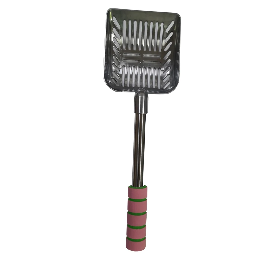 Pet Cat Care Sand Shovel Home Tool Practical Litter Scoop Hollowed Stainless Steel Long Handle Sifter Waste Cleaning Portable - Цвет: Розовый
