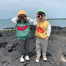 Детский хлопковый жилет; сезон осень-зима; детская одежда в Корейском стиле; вязаный жилет для мальчиков; свитер с рисунком для маленьких девочек