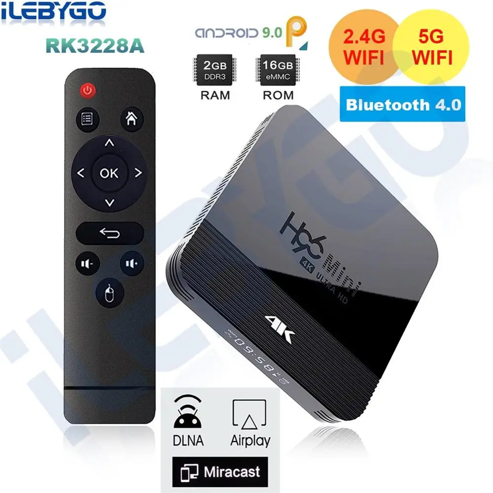 H96 Mini H8 TV Box Android 9.0 RK3228A 28nm Quad core A7 2.4G/5G Wifi BT4.0 4K HD Set Top Box Google Player Youtube Media Player