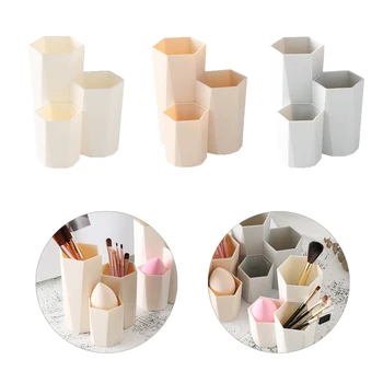 

3 Lattices Glossy Polygon Cosmetic Make Up Table Makeup Europe Simple Style Makeup Brush Storage Tube Brush Barrel Pen Holder