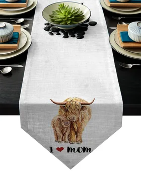 

Mother'S Day Animal Scottish Highland Cow I Love Mom Table Runner Table Flag Home Party Decorative Tablecloth Table Runners