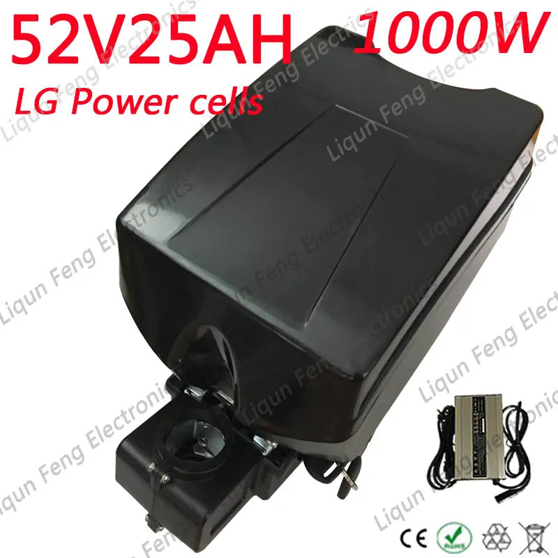 Perfect 52V 750W lithium Battery 52V 25AH Electric Bike Battery 52V lithium ion Battery use LG cell With 30A BMS and 58.8V 5A Charger 0