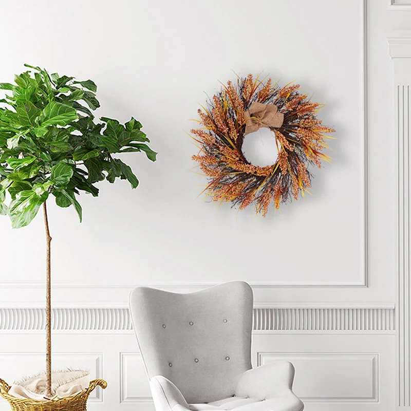 Autumn Grain Wreath Artificial Flower Front Door Wedding Wall Home Decor Thanksgiving Decoration Wreath Wheat Ear Grain Harvest