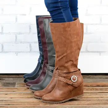 

LASPERAL Knee High Boots Winter Women Boots Nice New Buckle And Zipper Solid Warm Knee-high Ladies High Heel Boots Winter Shoes