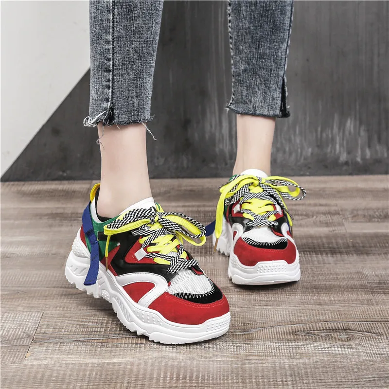 Женские Толстые кроссовки 2020 толстые теннисная обувь сера Повседневные Дышащие