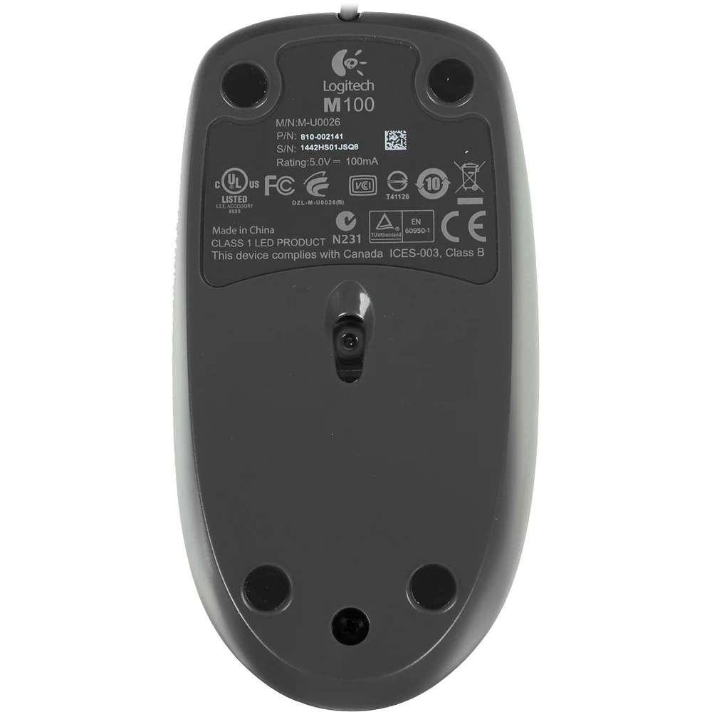 Мышь LOGITECH M100, проводная, USB, черный и темно-серый