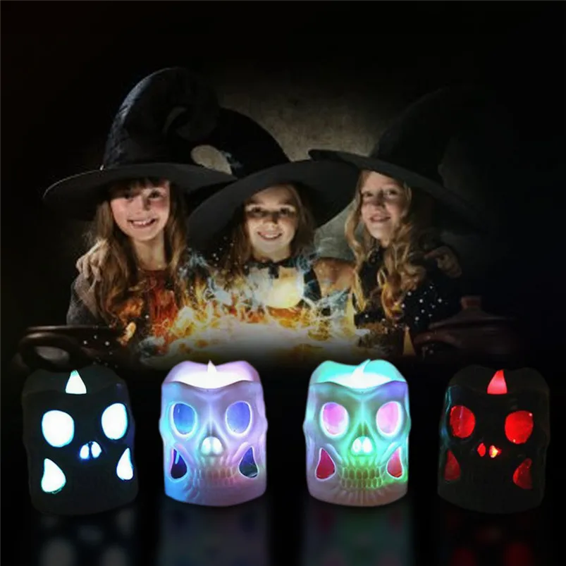 4Pcs Halloween Light Decoration Skull Candle Lamp Colorful Night Light Garland Led Light Luces Led Decoracion 35SEP109