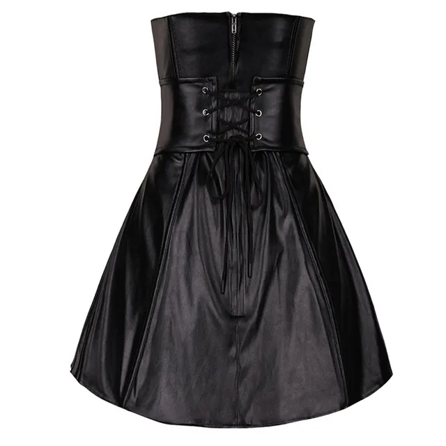 Women Sexy Black Faux Plus Size Leather Corset Dress 3