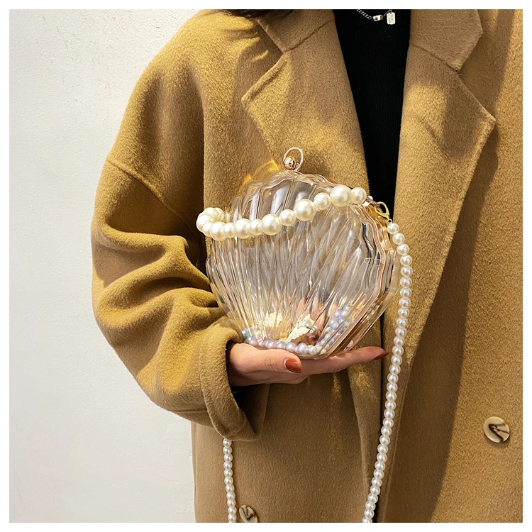 Transparent Acrylic Shell bag 2022 Fashion High quality PVC Women's Designer Handbag Pearl strap Shoulder Messenger Clutch Bag