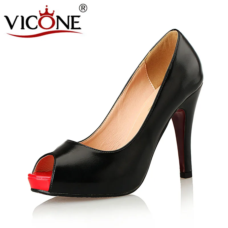 

VICONE Women Summer PU Peep Toe Mature Concise Platform Spike Heels V355491