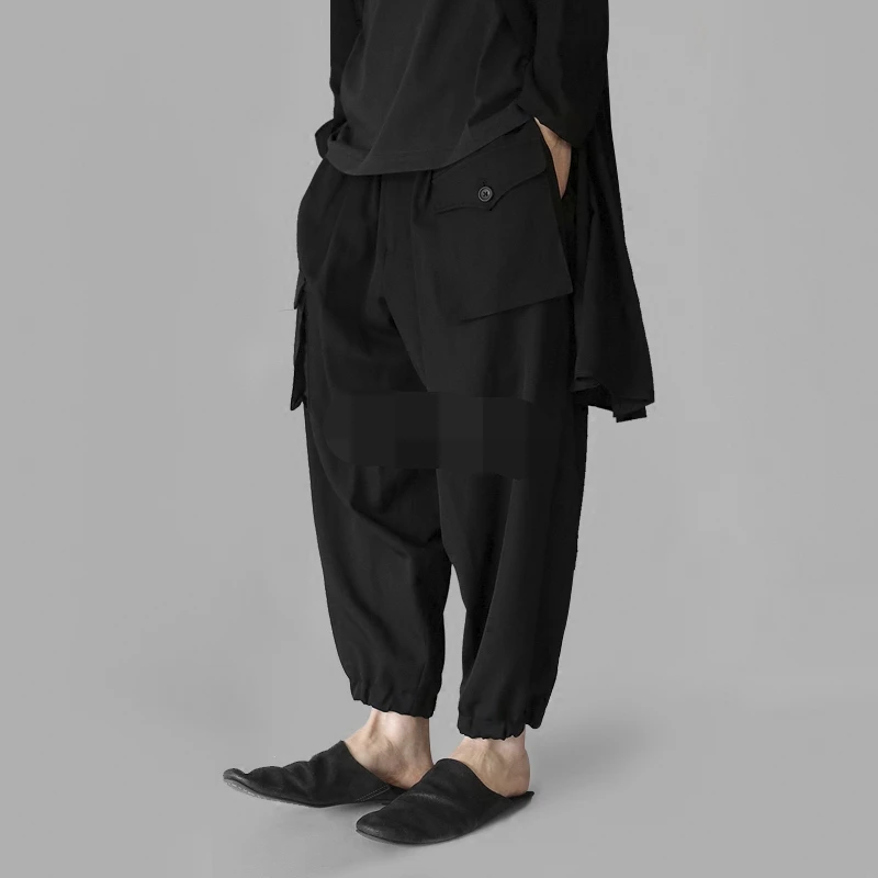 Men's Pants Casual Pants Radish Pants Spring And Autumn New Black Elastic Waist Loose Pocket Design Tapered Pants