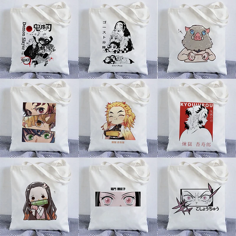 Shopping Bags Shopper Bag Demon Slayer Anime Rengoku Kyoujurou Kimetsu No Yaiba Harajuku Canvas Tote Bag Handbags Shoulder Bags
