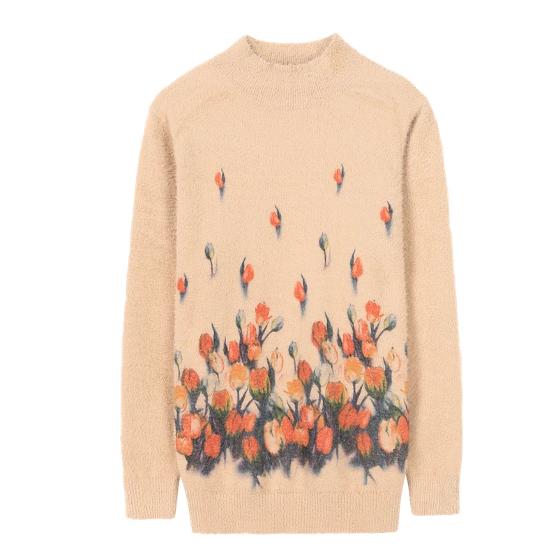 XJXKS winter new women turtleneck sweater loose plus size fashion printed women cashmere sweater pullover