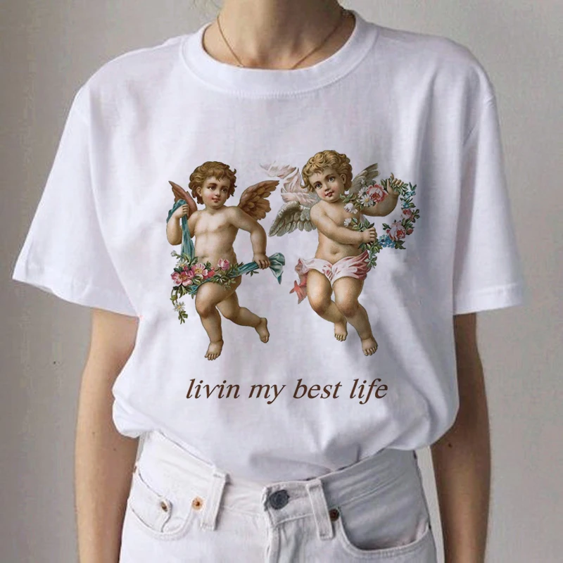 Ангел эстетическое гранж Harajuku футболки женские ангелы Kawaii забавная футболка с героями мультфильмов 90s модная футболка Ullzang футболки женские - Цвет: 9233
