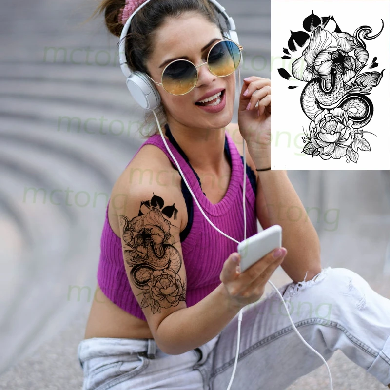 Musical skull tattoo for girls with headphones