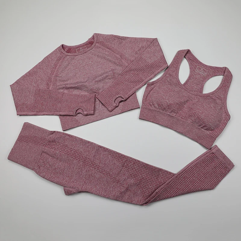 

Seamless Yoga Suit Fitness Sports Wear Gym Clothing Long Sleeve Crop Top Shirts Athletic Leggings Sports Bra Workout Set Women