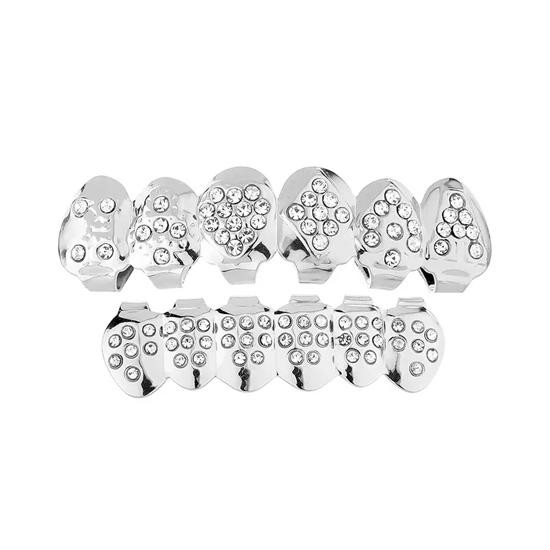 silver Новые зубы ювелирные изделия серебро/золото циркон зубы Grillz хип-хоп ЗУБЫ капельные грили стоматологический Топ и нижний зуб шапки вечерние ювелирные изделия - Окраска металла: silver