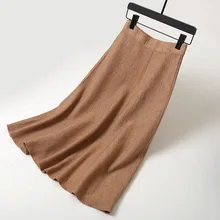 Женская трикотажная трапециевидная длинная юбка с высокой талией, эластичная винтажная женская зимняя теплая коричневая юбка Faldas Jupe Femme Saia