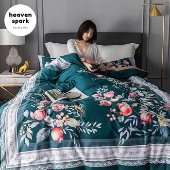 

Italy Luxury Egyptian Cotton Bedding Set Queen King Size Bright Flamingo Leaf Duvet Cover Bed Sheet Set Flat/Fitted Sheet