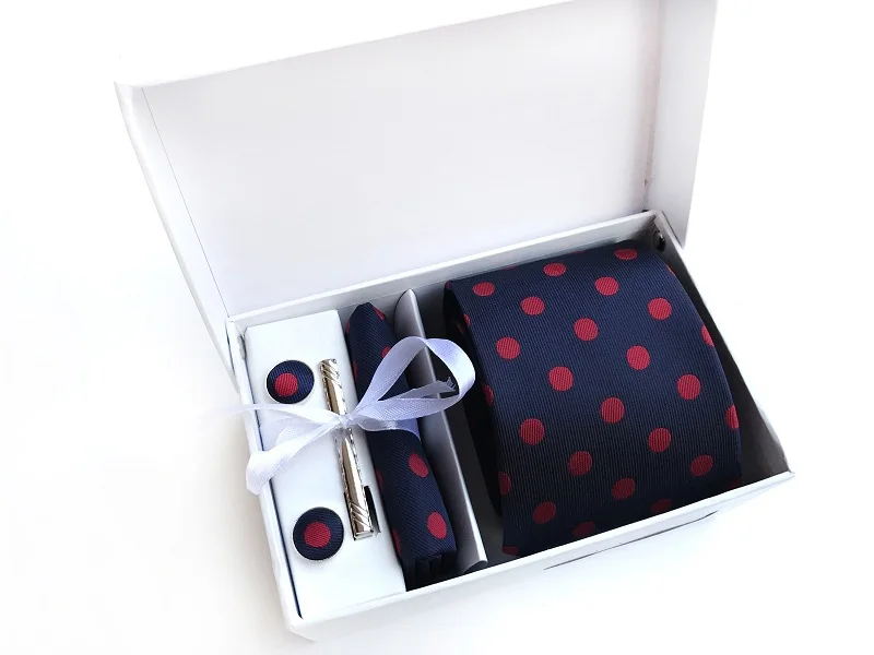 Подарочная коробка на заказ Персонализированные мужские галстуки Hankie запонки наборы Галстуки 8 см в горошек Полосатый галстук для мужчин Свадебная вечеринка - Цвет: KD16