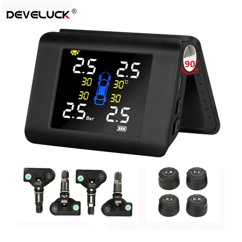 

Develuck TPMS Auto Wireless Car Tire Pressure Monitoring Intelligent System Solar Power LED Display Built-in or External Sensor