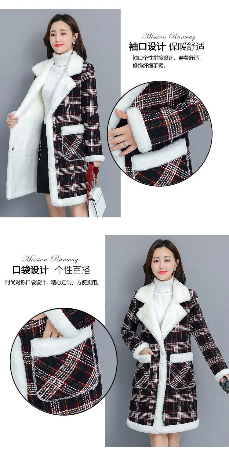 Autumn and Winter 2022 New W Overcoat Females Fashion Turn Down Collar Plaid Coat Medium Length Thickened Jacket_voghion.com