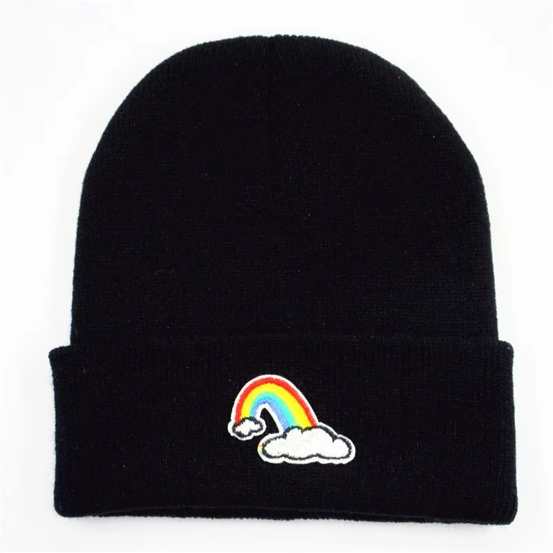 LDSLYJR Cotton rainbow embroidery Thicken knitted hat winter warm hat Skullies cap beanie hat for men and women 281