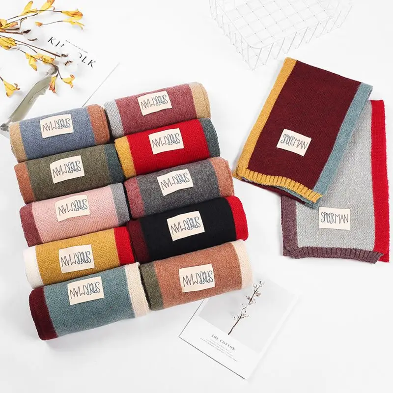 Winter Baby Girls Boys 3 Colors Patchwork Long Scarves Knitted Thicken Scarf Shawl Kids Neck Collars Warm Kids Neckerchief 517D