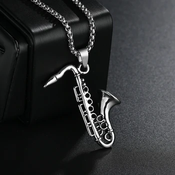

Classic Saxophone Men Necklace Stainless Steel Chain Pendant Necklace For Men Jewelry Gift Belgium Musical Instruments