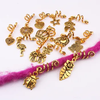 

10pcs Gold Hair Ring Braid Dreadlocks Bead Love Peacock Pendant Hair Cuffs Spring Dread Tube Dreadlock Accessories Extension