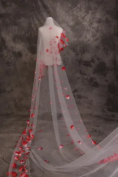 

5M One Layered Cathedral Length Feminine red petals Bridal Wedding Veil no Comb Petals Bridal Veil Velo da sposa