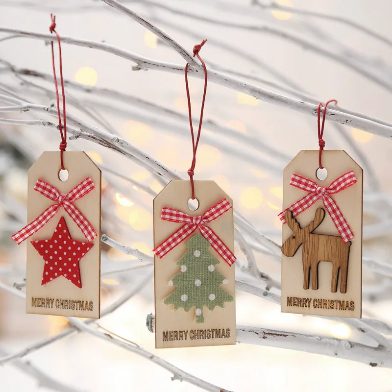 Xmas Tree Ornaments Decor DIY Wood Crafts Merry Christmas Pendant Ornaments Gifts Christmas Decorations for Home