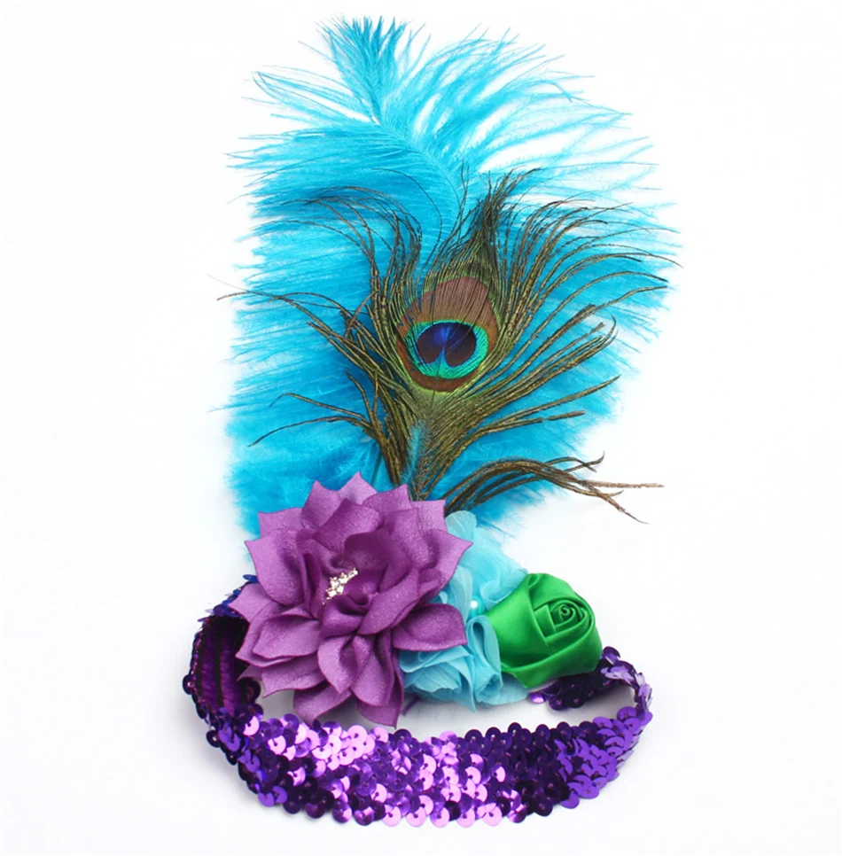Peacock Girls Dress With Headband Long Trail Dresses Fluffy Robe Fille For Kids Photo Performance Costume Pageant Gowns Clothes3