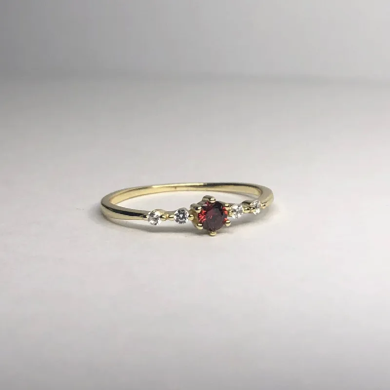 925 Sterling Silver Ruby Slim Ring 14K Gold Plating for Women