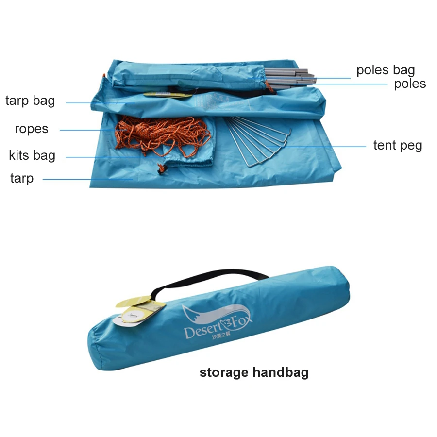 Desert&Fox Waterproof Outdoor Awning Hammock Tarp Rain Fly Lightweight Camping Tent Sun Shelter for Tourism Hiking Beach Pergola
