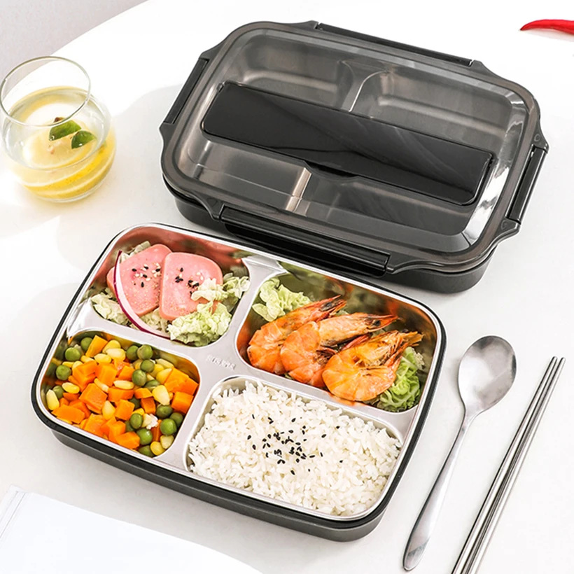 1000 мл Коробка для микроволновой печи Bento из качественной нержавеющей стали Ланчбокс контейнеры отсеки портативная еда с органайзером для посуды